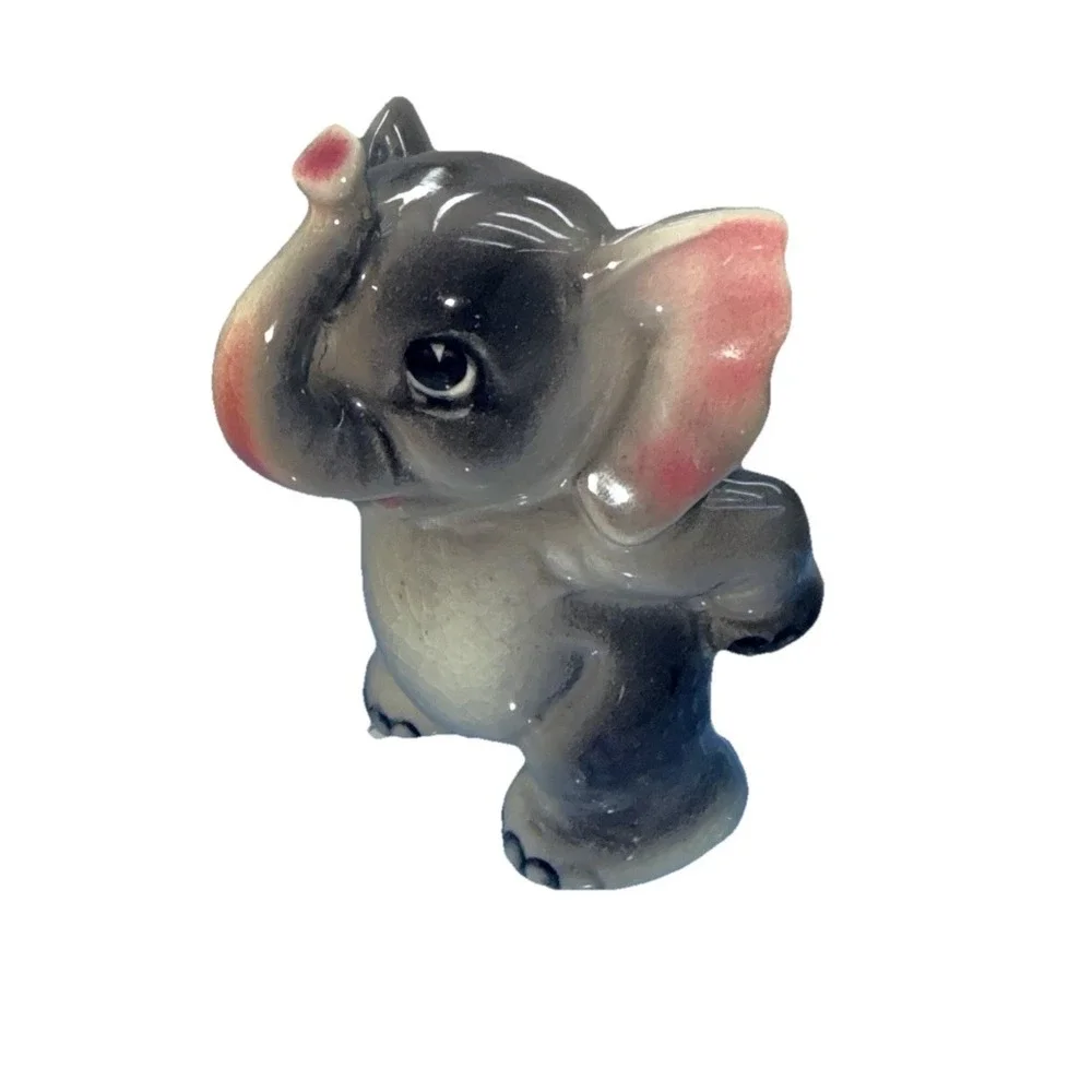 Mini Vintage Japan Porcelain Baby Elephant Figurine MCM Wealth Decor Kitsch 3